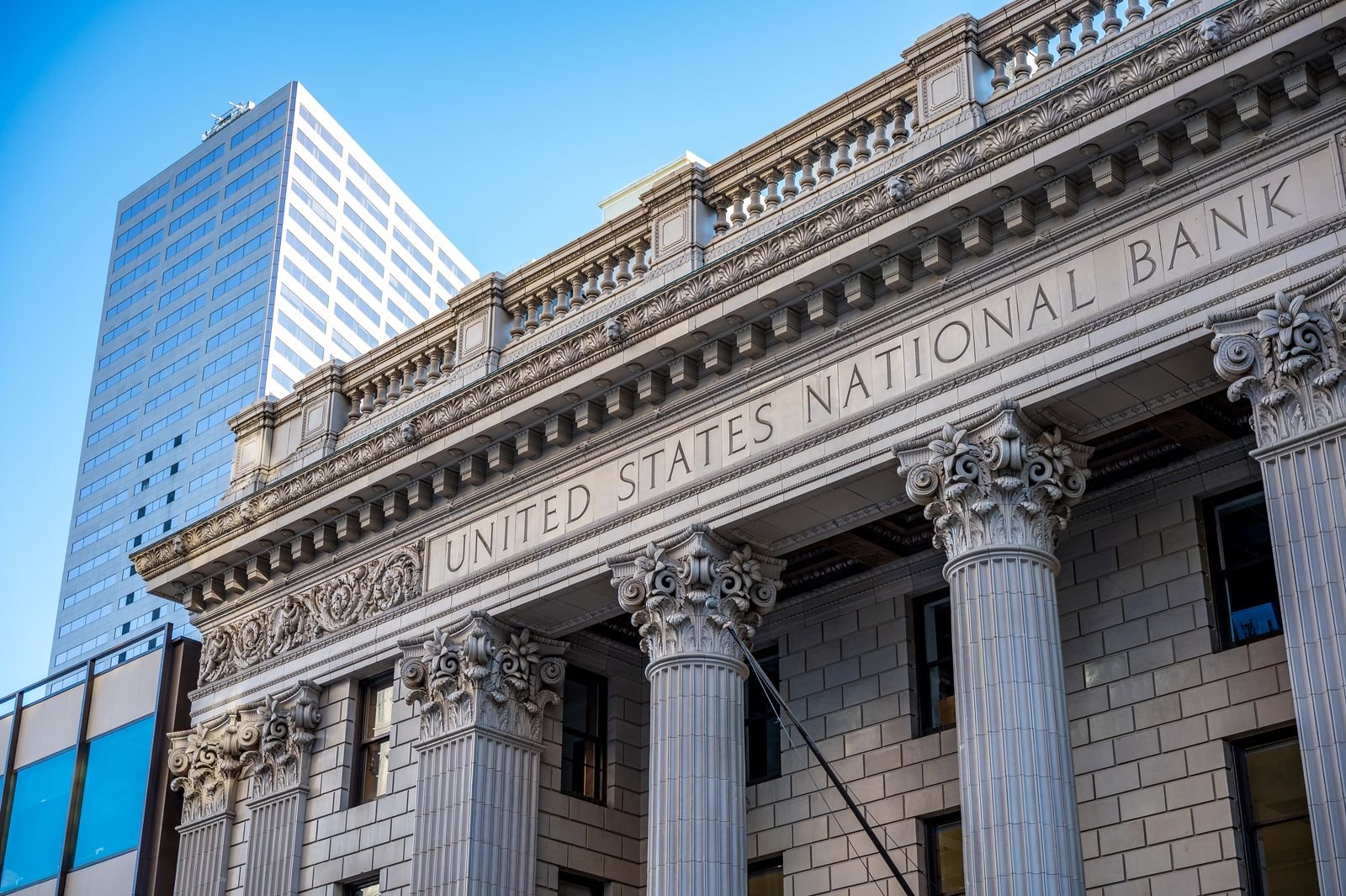 Historic bank building with classic columns
