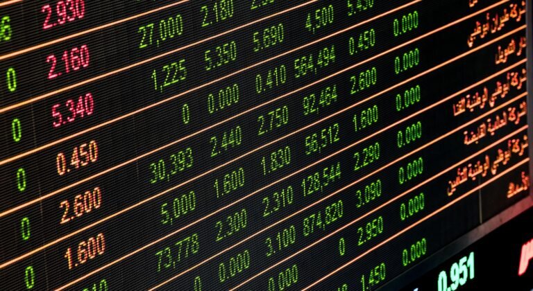 Stock market screen showing numbers and data